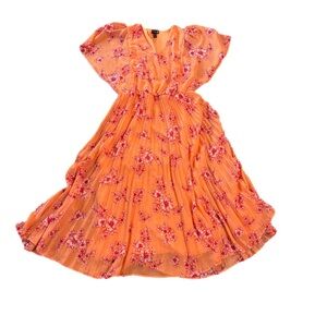 Antthony Vibrant Orange Floral Midi Dress Size L